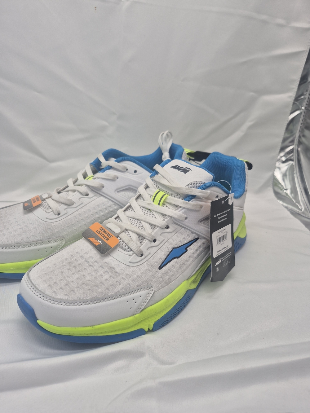 AVA White Athletic Sneakers with Blue & Neon Yellow Accents